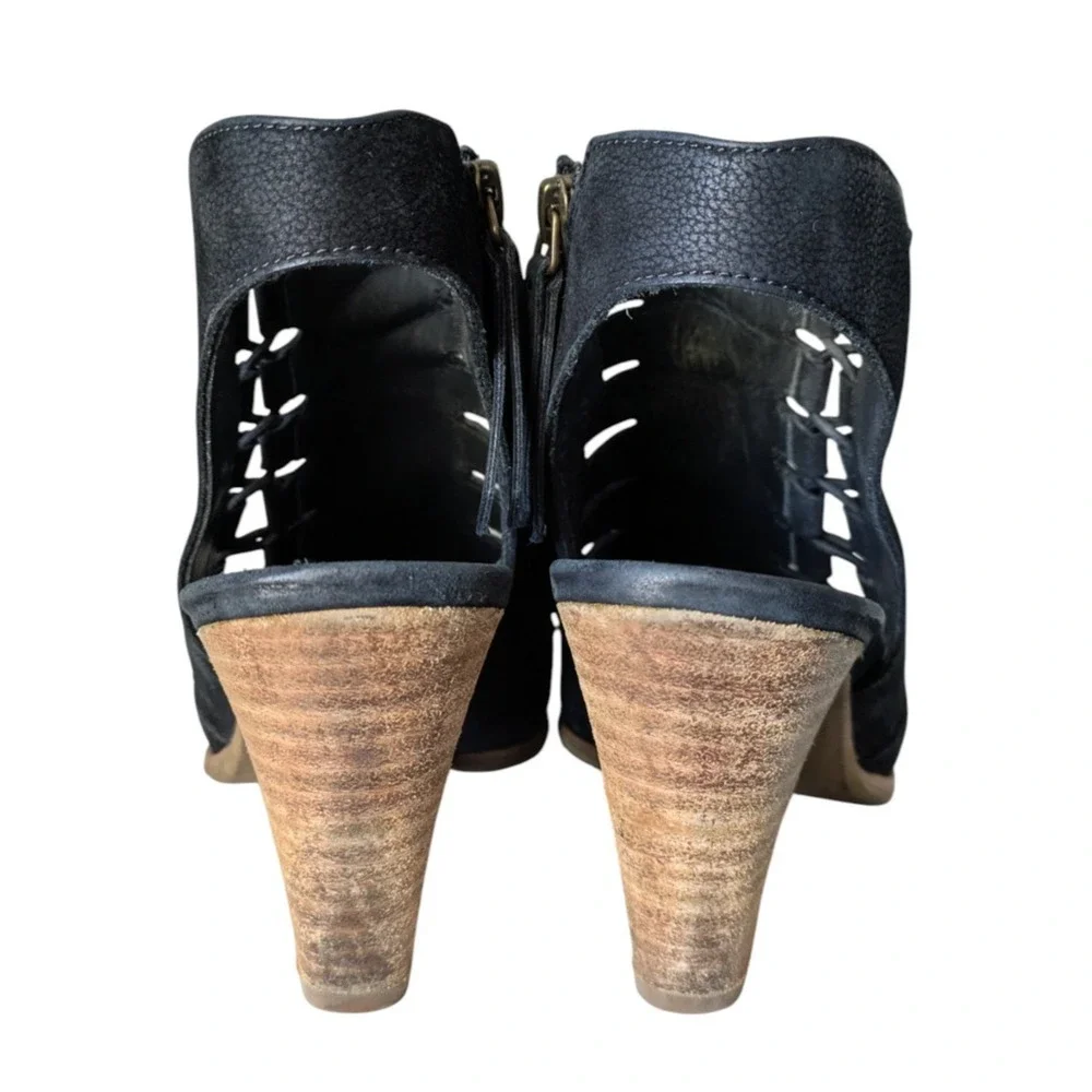 Paul Green Mindy Black Leather Lace Up Cut Out Heeled Sandal Size UK 4.5 US 7